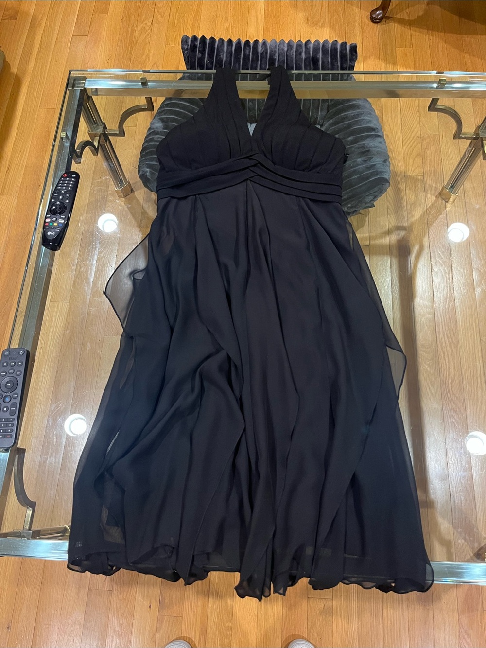 Signature by Sangria Black Strapless Chiffon Dress